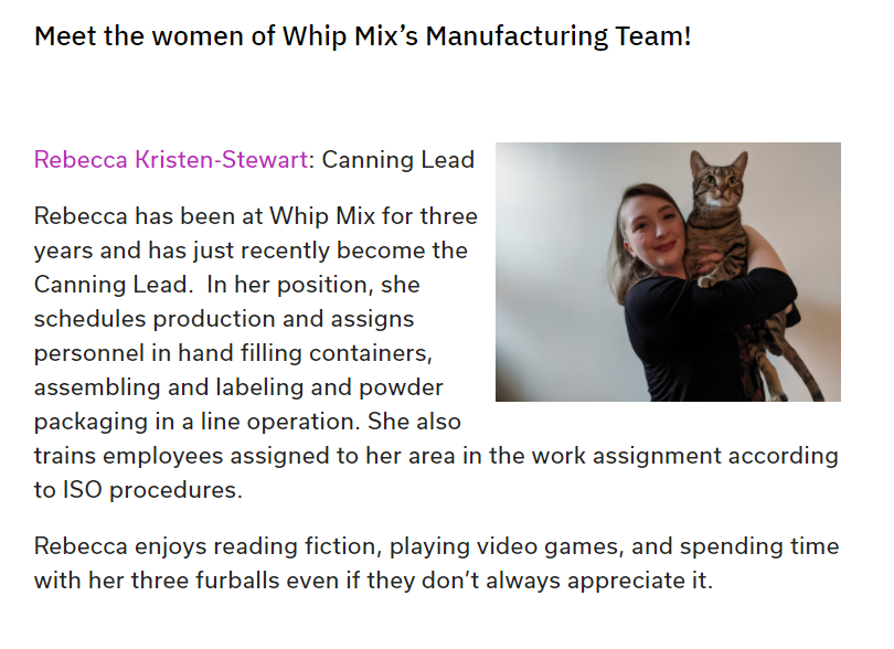 The Awesome Women of Whip Mix's Manufacturing Team Blog