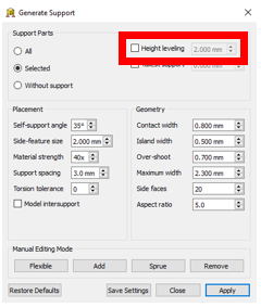 Asiga Composer Support Height Leveling Setting